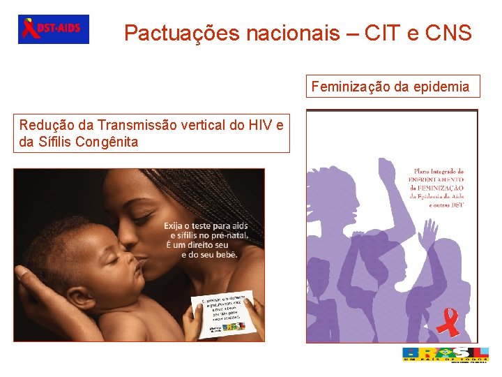 Pactuações nacionais – CIT e CNS Feminização da epidemia Redução da Transmissão vertical do