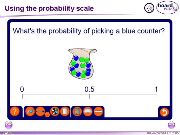 Using the probability scale 9 of 55 © Boardworks Ltd 2005 