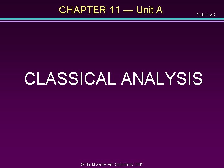 CHAPTER 11 — Unit A Slide 11 A. 2 CLASSICAL ANALYSIS © The Mc.