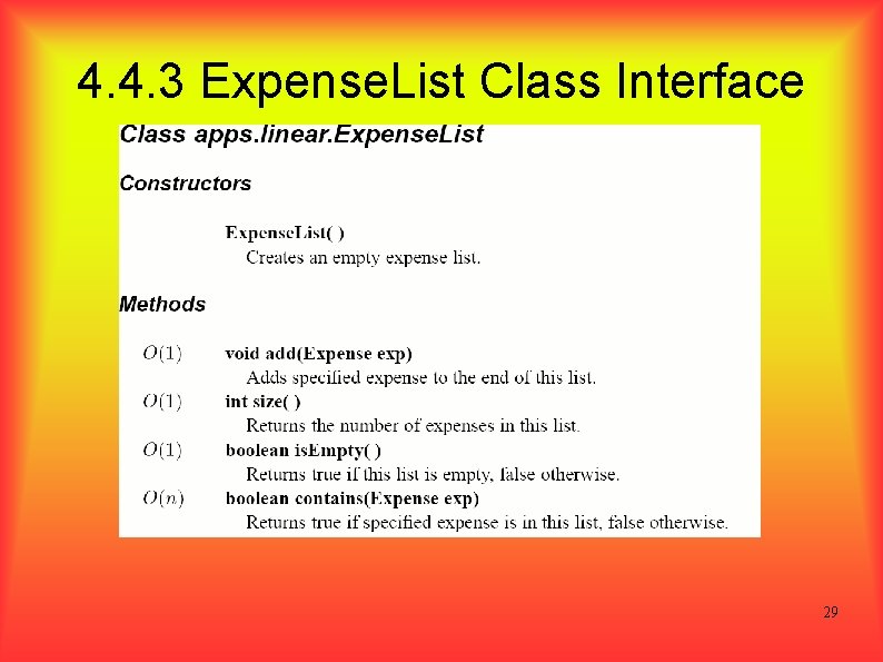 4. 4. 3 Expense. List Class Interface 29 