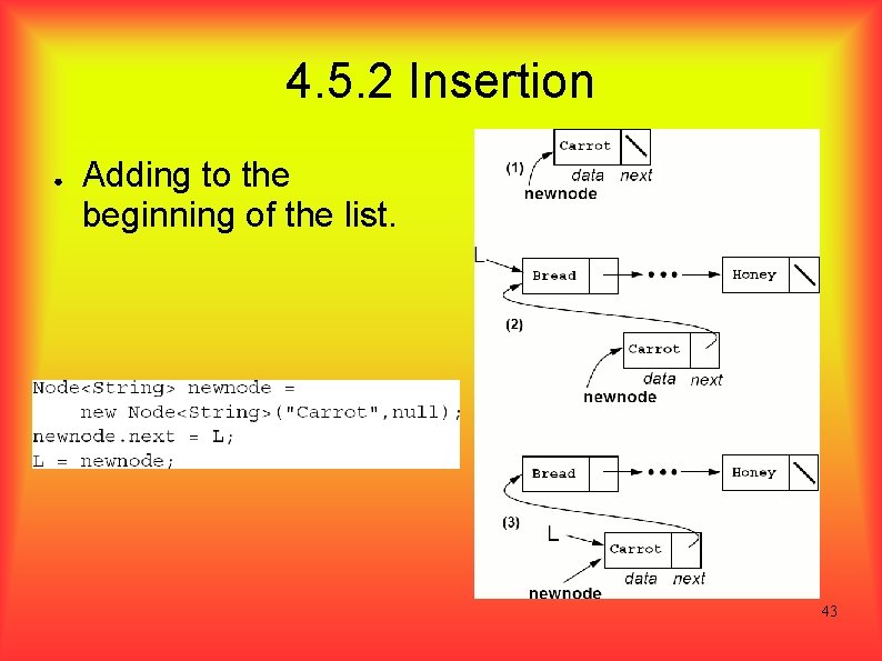 4. 5. 2 Insertion ● Adding to the beginning of the list. 43 