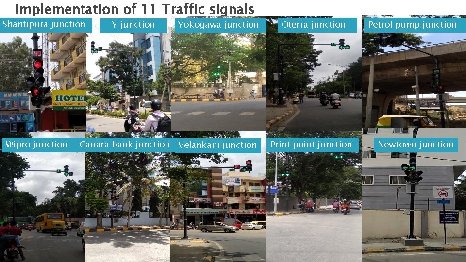 Implementation of 11 Traffic signals Shantipura junction Wipro junction Yokogawa junction Canara bank junction