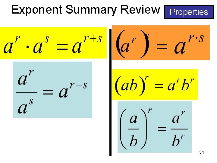 Exponent Summary Review Properties 34 