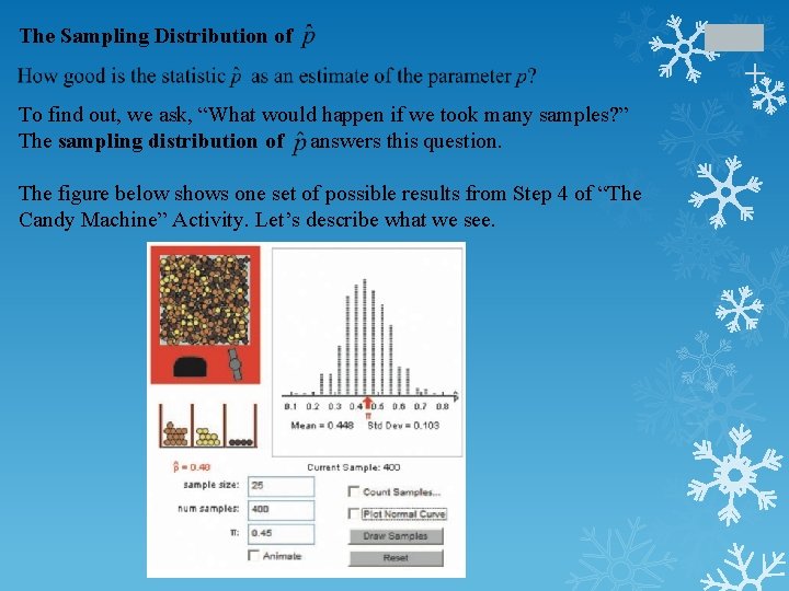 + The Sampling Distribution of To find out, we ask, “What would happen if