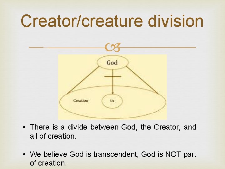 Creator/creature division • There is a divide between God, the Creator, and all of