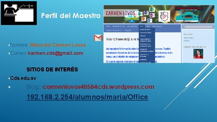 Perfil del Maestro ▶Nombre: ▶Correo: María del Carmen Lovos karmen. cds@gmail. com SITIOS DE