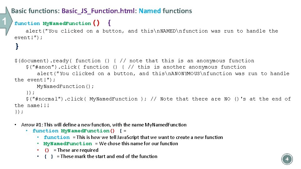 Basic functions: Basic_JS_Function. html: Named functions 1 () { function My. Named. Function alert("You