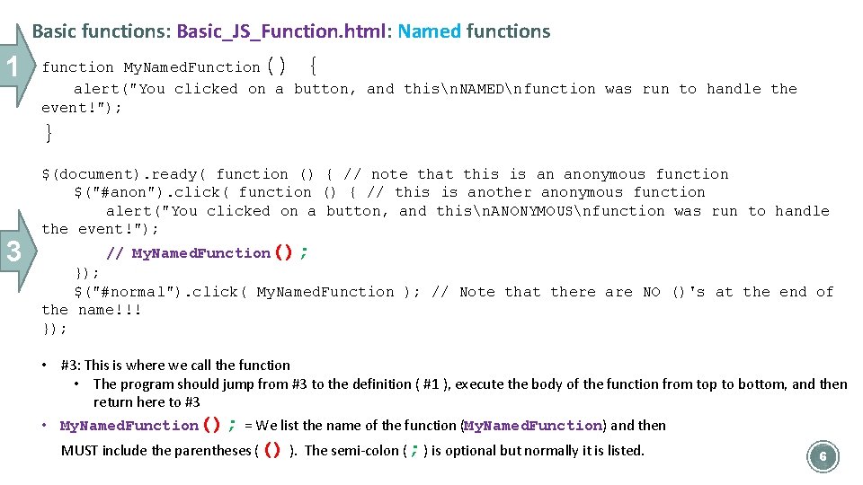 Basic functions: Basic_JS_Function. html: Named functions 1 () { function My. Named. Function alert("You