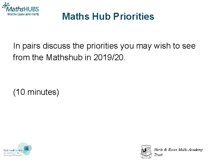 Maths Hub Priorities In pairs discuss the priorities you may wish to see from