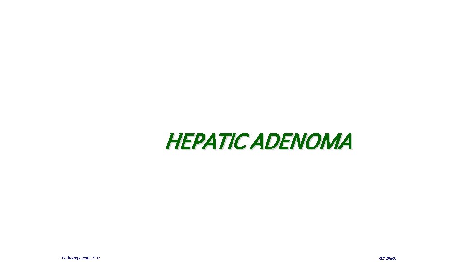 HEPATIC ADENOMA Pathology Dept, KSU GIT Block 