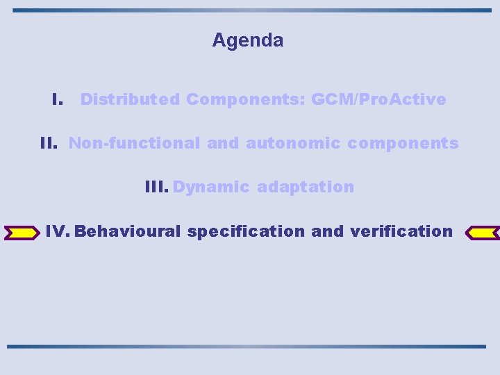 Agenda I. Distributed Components: GCM/Pro. Active II. Non-functional and autonomic components III. Dynamic adaptation