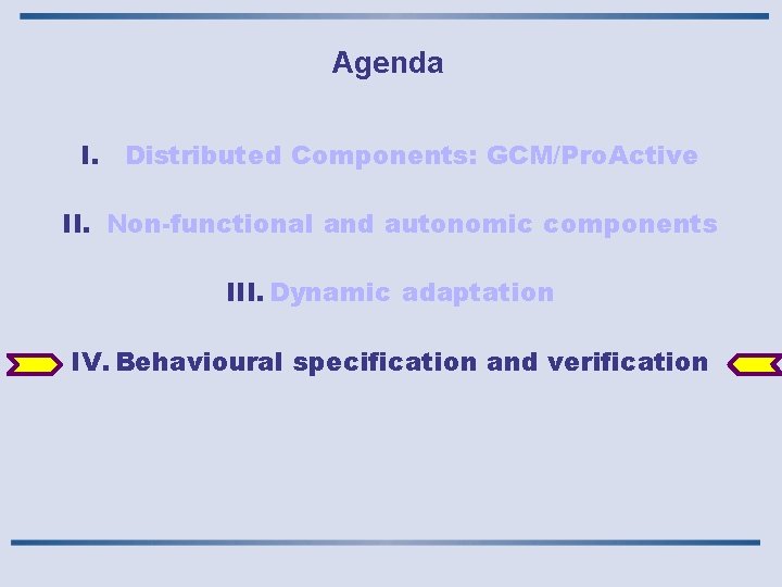 Agenda I. Distributed Components: GCM/Pro. Active II. Non-functional and autonomic components III. Dynamic adaptation