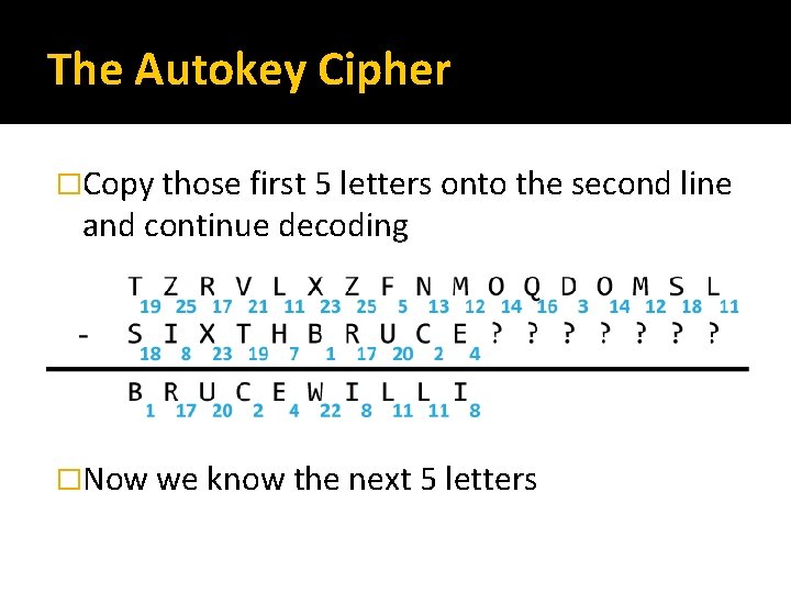 The Autokey Cipher �Copy those first 5 letters onto the second line and continue