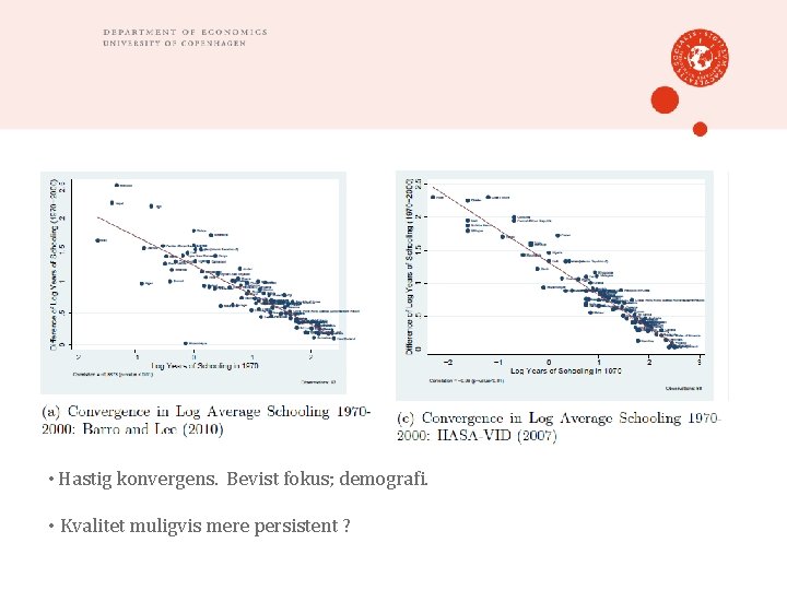  • Hastig konvergens. Bevist fokus; demografi. • Kvalitet muligvis mere persistent ? 