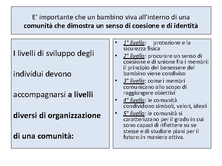 E’ importante che un bambino viva all’interno di una comunità che dimostra un senso