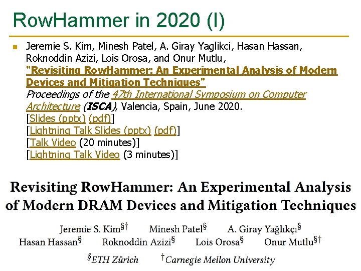 Row. Hammer in 2020 (I) n Jeremie S. Kim, Minesh Patel, A. Giray Yaglikci,
