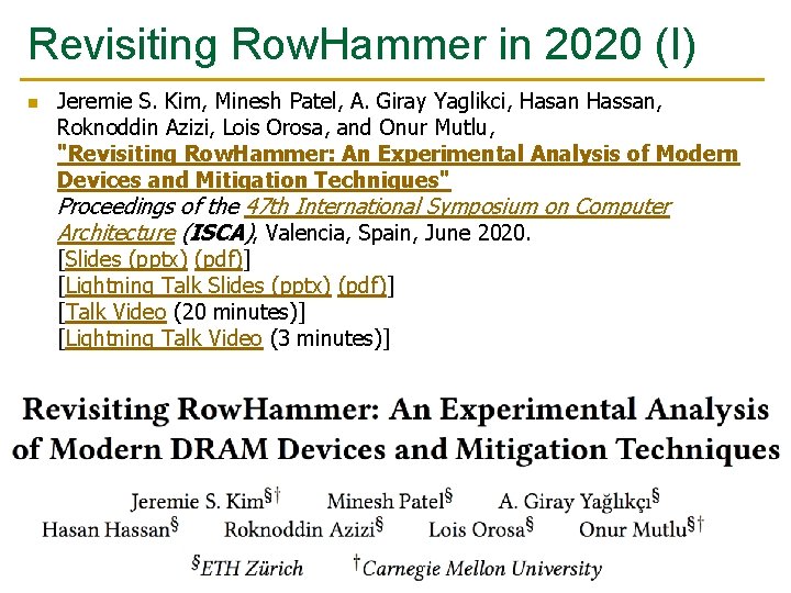 Revisiting Row. Hammer in 2020 (I) n Jeremie S. Kim, Minesh Patel, A. Giray