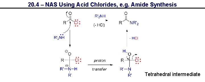 20. 4 – NAS Using Acid Chlorides, e. g. Amide Synthesis Tetrahedral intermediate 