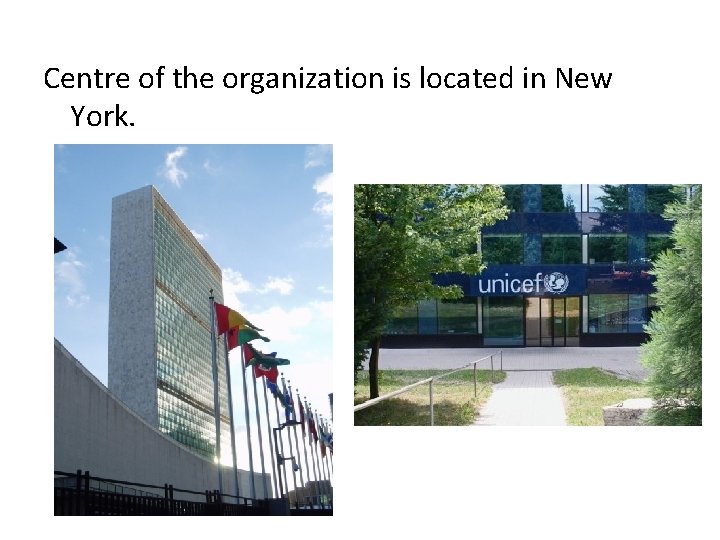 Centre of the organization is located in New York. 
