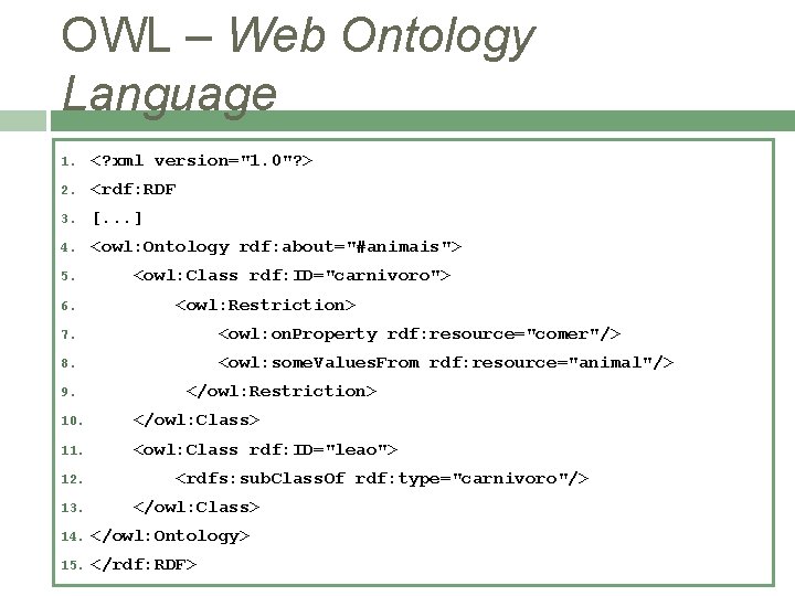 OWL – Web Ontology Language 1. <? xml version="1. 0"? > 2. <rdf: RDF