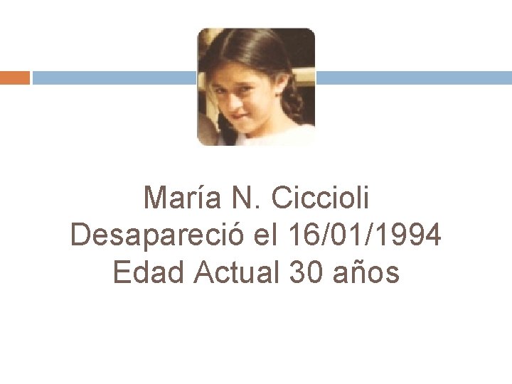 María N. Ciccioli Desapareció el 16/01/1994 Edad Actual 30 años 
