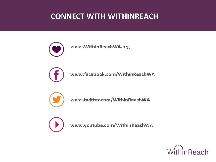 CONNECT WITHINREACH www. Within. Reach. WA. org www. facebook. com/Within. Reach. WA www. twitter.
