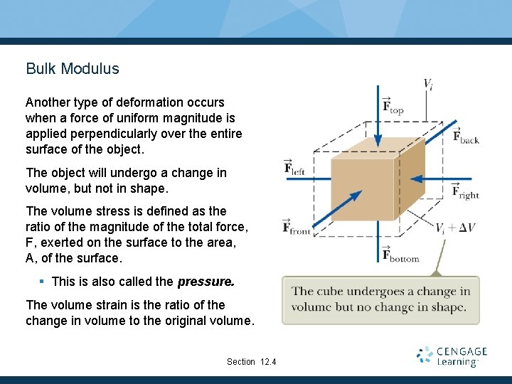 Bulk Modulus Another type of deformation occurs when a force of uniform magnitude is Bulk Modulus Another type of deformation occurs when a force of uniform magnitude is