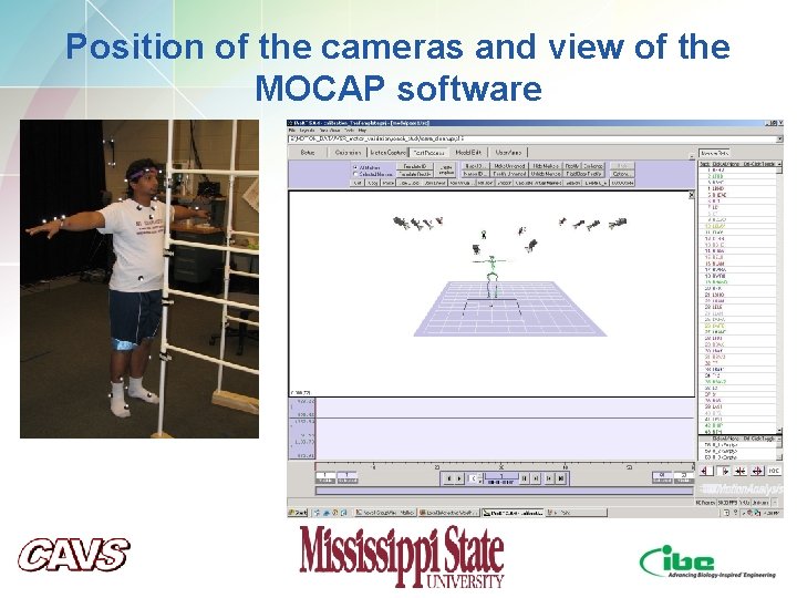 Position of the cameras and view of the MOCAP software Position of the cameras and view of the MOCAP software