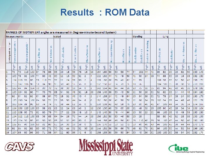 Results : ROM Data Results : ROM Data
