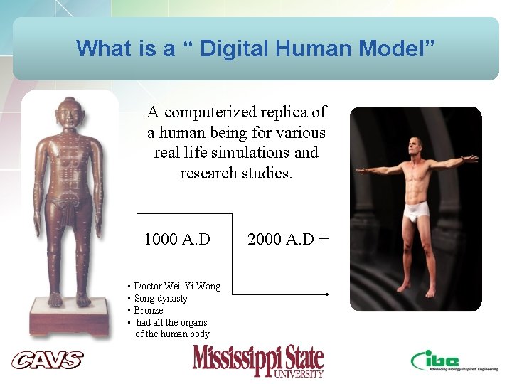 v What is a “ Digital Human Model” A computerized replica of a human v What is a “ Digital Human Model” A computerized replica of a human