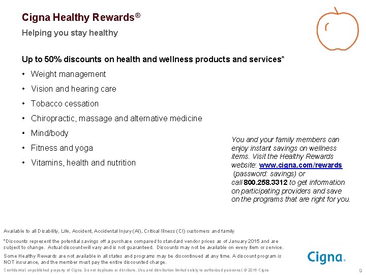 Cigna Healthy Rewards® Helping you stay healthy Up to 50% discounts on health and