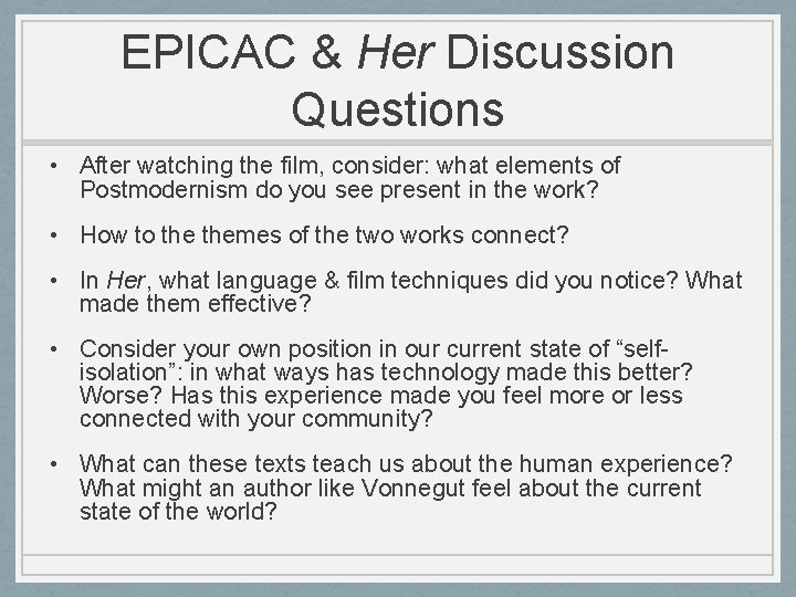 EPICAC by Kurt Vonnegut Applying Postmodernism What elements
