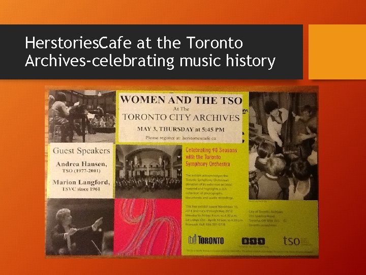 Herstories. Cafe at the Toronto Archives-celebrating music history Herstories. Cafe at the Toronto Archives-celebrating music history