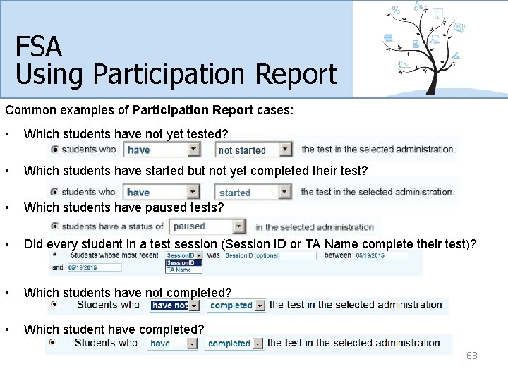 FSA Using Participation Report Common examples of Participation Report cases: • Which students have
