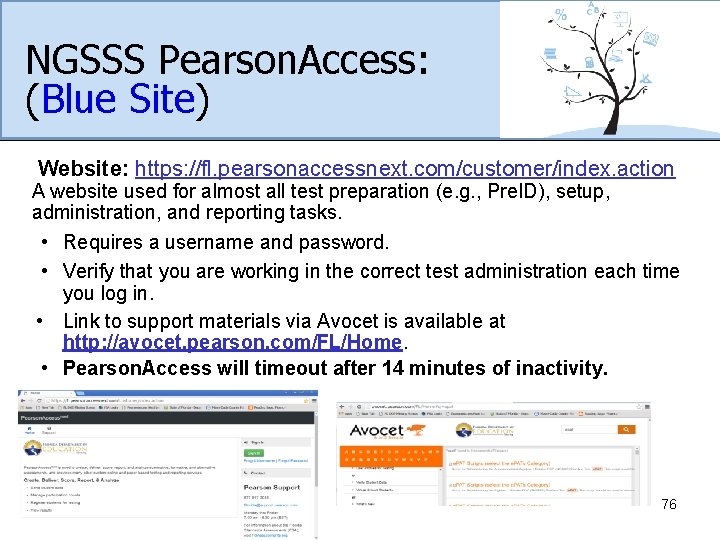 NGSSS Pearson. Access: (Blue Site) Website: https: //fl. pearsonaccessnext. com/customer/index. action A website used