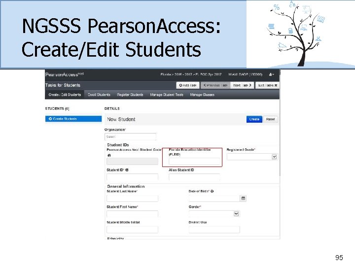 NGSSS Pearson. Access: Create/Edit Students 95 