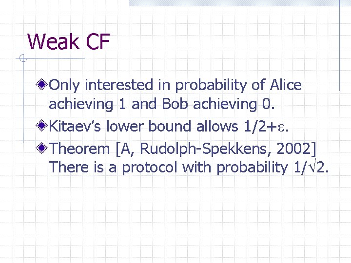 Weak CF Only interested in probability of Alice achieving 1 and Bob achieving 0.