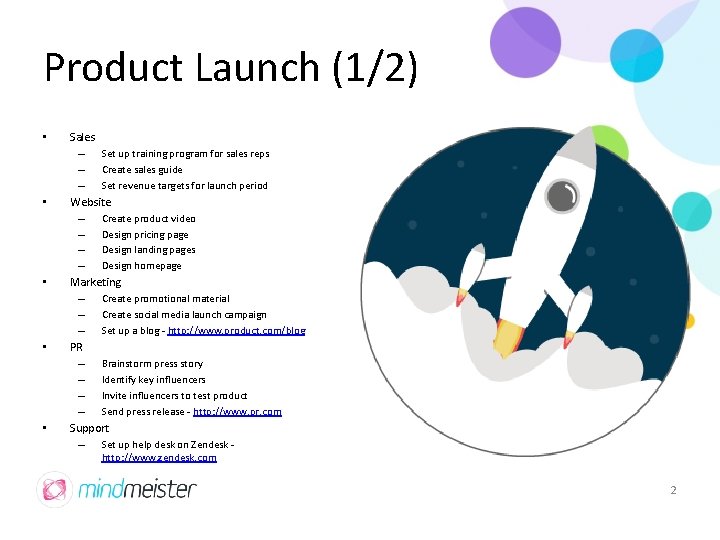 Product Launch (1/2) • • • Sales – Set up training program for sales