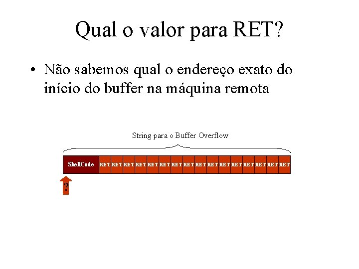 Qual o valor para RET? • Não sabemos qual o endereço exato do início