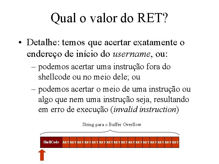 Qual o valor do RET? • Detalhe: temos que acertar exatamente o endereço de