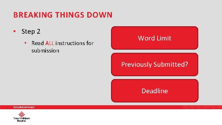 BREAKING THINGS DOWN • Step 2 • Read ALL instructions for submission Word Limit