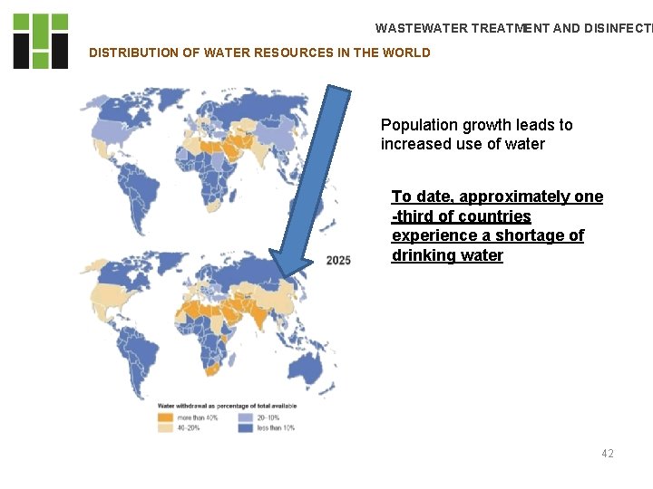 WASTEWATER TREATMENT AND DISINFECTI DISTRIBUTION OF WATER RESOURCES IN THE WORLD Population growth leads WASTEWATER TREATMENT AND DISINFECTI DISTRIBUTION OF WATER RESOURCES IN THE WORLD Population growth leads