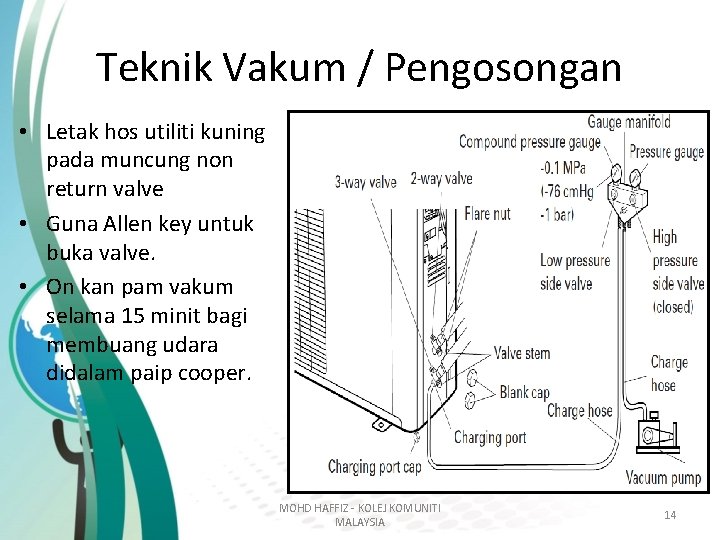 Teknik Vakum / Pengosongan • Letak hos utiliti kuning pada muncung non return valve Teknik Vakum / Pengosongan • Letak hos utiliti kuning pada muncung non return valve