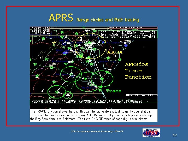 APRS Range circles and Path tracing APRS is a registered trademark Bob Bruninga, WB APRS Range circles and Path tracing APRS is a registered trademark Bob Bruninga, WB