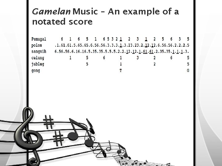 Gamelan Music – An example of a notated score 