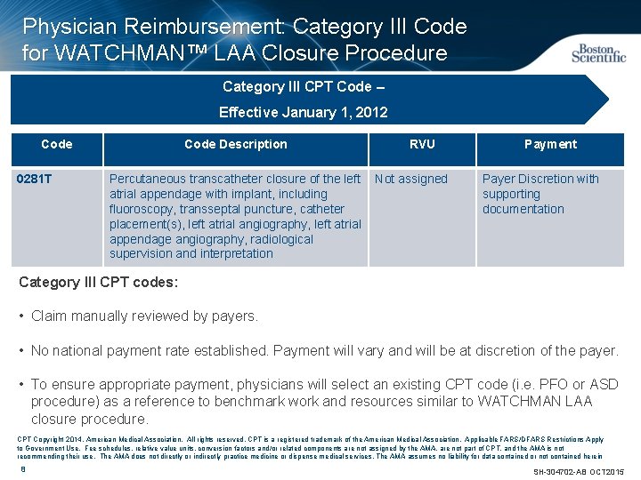 Physician Reimbursement: Category III Code for WATCHMAN™ LAA Closure Procedure Category III CPT Code