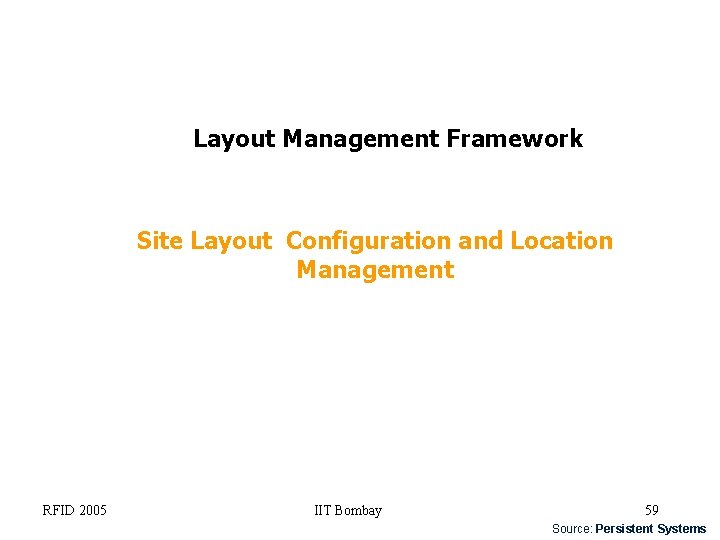 Layout Management Framework Site Layout Configuration and Location Management RFID 2005 IIT Bombay 59