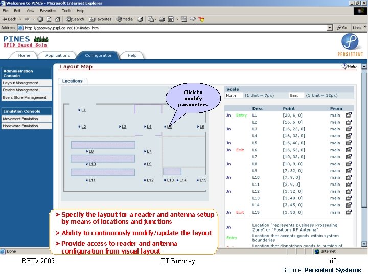 Click to modify parameters Specify the layout for a reader and antenna setup by