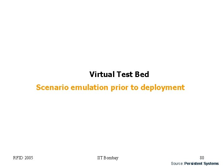 Virtual Test Bed Scenario emulation prior to deployment RFID 2005 IIT Bombay 80 Source: